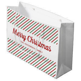 Red Green White Stripes Merry Kerstmis Groot Cadeauzakje
