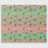 RED GREEN WHITE STRIPES & MISTLETOE LEAVES CADEAUPAPIER (Vlak)