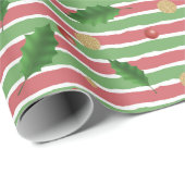 RED GREEN WHITE STRIPES & MISTLETOE LEAVES CADEAUPAPIER (Rol Hoek)