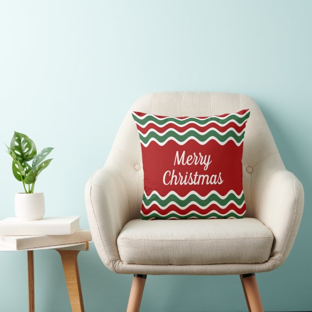 Red Green White Wave Stripes Merry Kerstmis Kussen (Stoel)