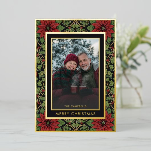 Red Green William Morris Season's Groetjes Foto Folie Feestdagenkaart (Staand Voorkant)