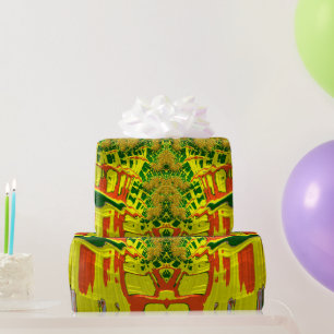~ Red Green Yellow Fractal ~ Kerstmis Cadeaupapier