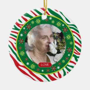 Red Green Zebra Print Memorial Foto van Kerstmis Keramisch Ornament