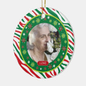 Red Green Zebra Print Memorial Foto van Kerstmis Keramisch Ornament (Links)