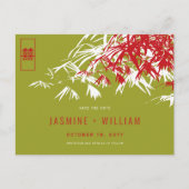 Red Green Zen Bamboo Chinese Weddenschap redt de d Aankondigingskaart (Voorkant)