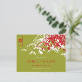 Red Green Zen Bamboo Chinese Weddenschap redt de d Aankondigingskaart (Staand voorkant)