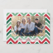 Red Green Zig Zag Chevron Family Photo Christmas Feestdagenkaart (Voorkant)
