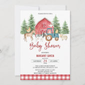 Red Greenery Barnyard Farm Animals Baby shower Kaart (Voorkant)