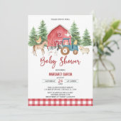 Red Greenery Barnyard Farm Animals Baby shower Kaart (Staand voorkant)