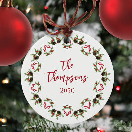 Red Greenery Kerstfoto Keramisch Ornament