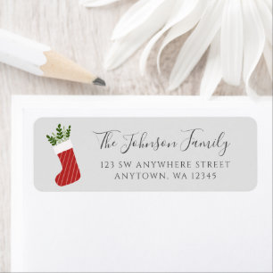 Red Greenery Kerstmis met grijze staart Etiket