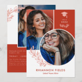 Red Greenery Overlapping Foto's Afstuderen Kaart (Voorkant / Achterkant)