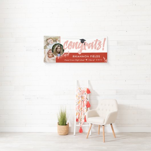 Red Greenery Overlapping Photos Congrats Afstudere Spandoek (Insitu)