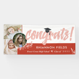 Red Greenery Overlapping Photos Congrats Afstudere Spandoek