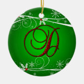 Red Greens Holly Initiaal D kerstversiering Keramisch Ornament (Voorkant)