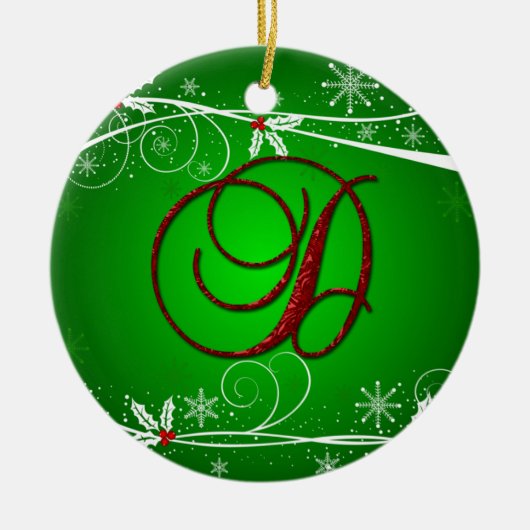 Red Greens Holly Initiaal D kerstversiering Keramisch Ornament (Voorkant)