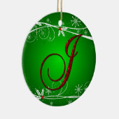 Red Greens Holly Initiaal J kerstversier Keramisch Ornament (Rechts)