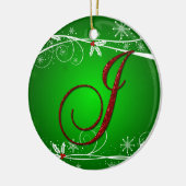 Red Greens Holly Initiaal J kerstversier Keramisch Ornament (Links)