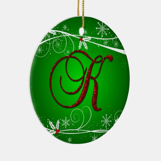 Red Greens Holly Initiaal K kerstversiering Keramisch Ornament (Rechts)