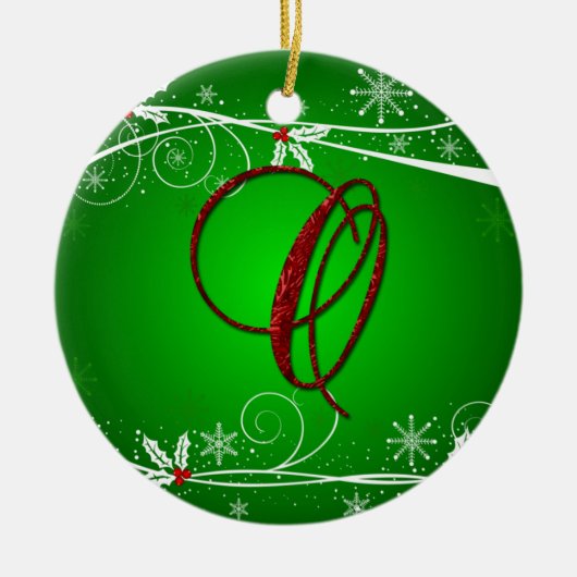 Red Greens Holly Initiaal met kerstversiering Keramisch Ornament (Voorkant)