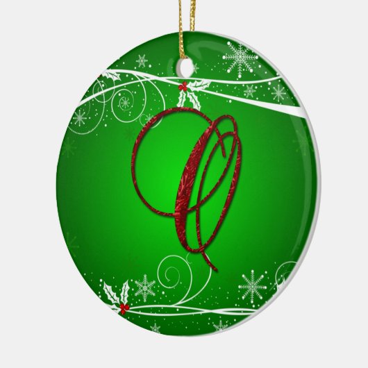 Red Greens Holly Initiaal met kerstversiering Keramisch Ornament (Links)