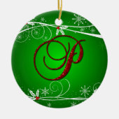 Red Greens Holly Initiaal P kerstversiering Keramisch Ornament (Voorkant)