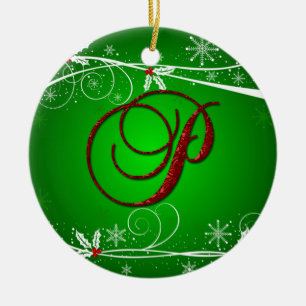 Red Greens Holly Initiaal P kerstversiering Keramisch Ornament