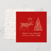Red greeting card HAPPY HOLIDAYS JOYFUL NEW YEAR Feestdagenkaart (Voorkant / Achterkant)