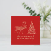 Red greeting card HAPPY HOLIDAYS JOYFUL NEW YEAR Feestdagenkaart (Staand voorkant)
