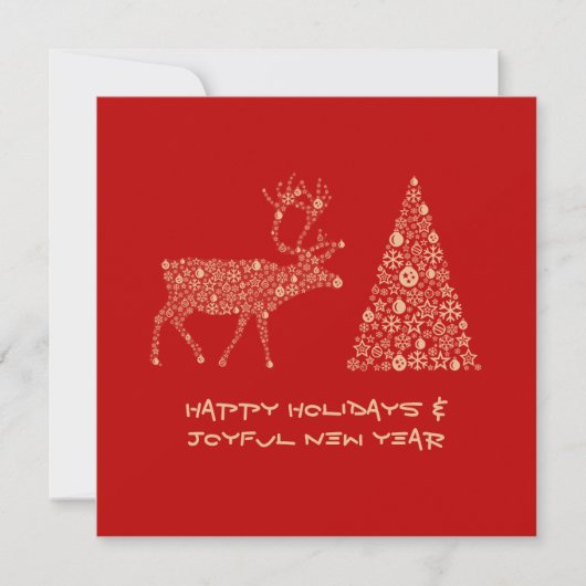 Red greeting card HAPPY HOLIDAYS JOYFUL NEW YEAR Feestdagenkaart (Voorkant)