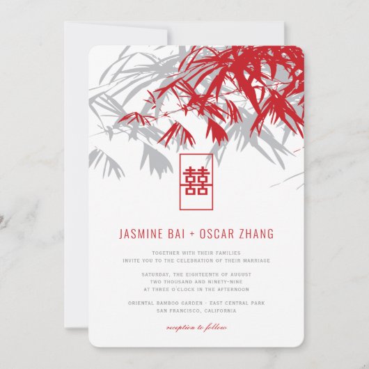 Red Grey Bamboo lekt het dubbele Chinese huwelijk Kaart (Voorkant)