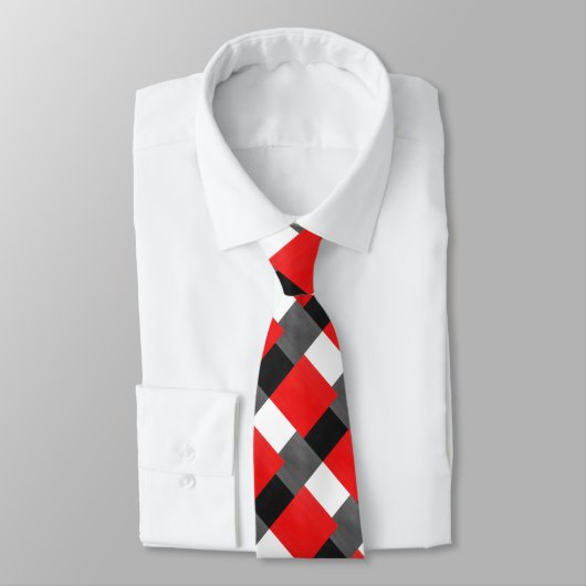 Red Grey Black en White Geometric Color Block Stropdas (Gebonden)