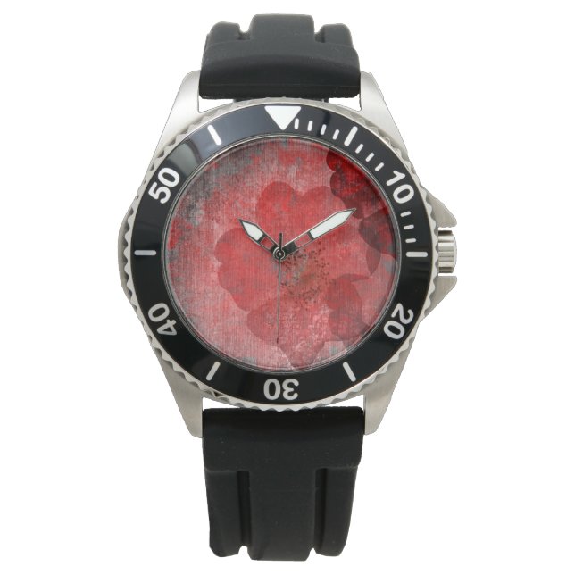 Red Grey Black Grunge Digital Graphic Art Design Horloge (Voorkant)