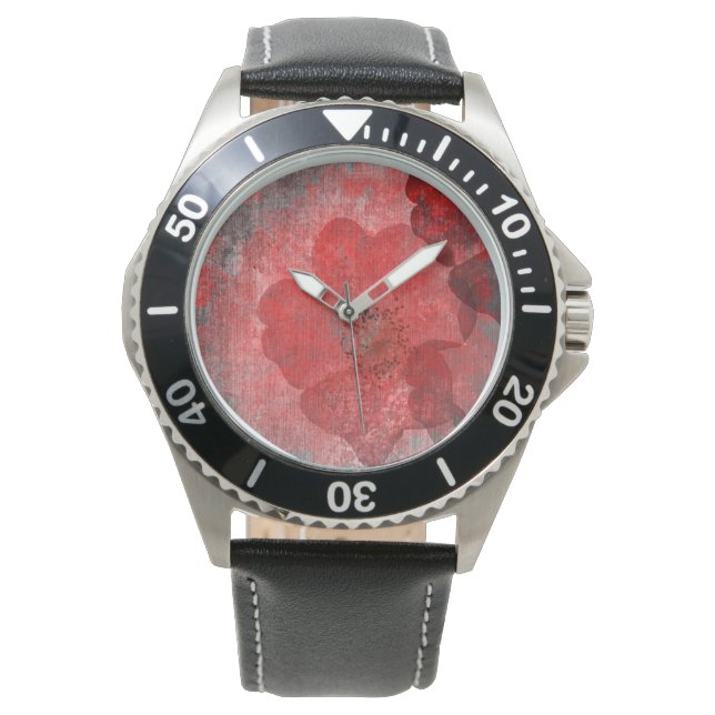 Red Grey Black Grunge Digital Graphic Art Design Horloge (Voorkant)