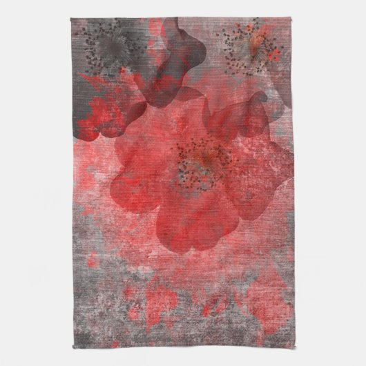 Red Grey Black Grunge Digital Graphic Art Design Theedoek (Verticaal)