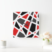 Red Grey Black White Geometric 2 Vierkante Klok (Huis)