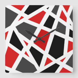 Red Grey Black White Geometric 2 Vierkante Klok