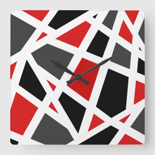 Red Grey Black White Geometric 2 Vierkante Klok (Voorkant)