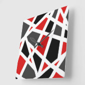 Red Grey Black White Geometric 2 Vierkante Klok (Hoek)