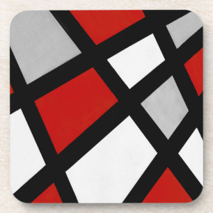 Red Grey Black White Geometric Bier Onderzetter