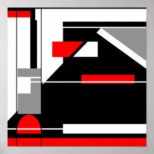 Red Grey Black White Geometric MCM-achtig design Poster