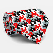 Red Grey Black White Geometric Necktie Stropdas (Opgerold)