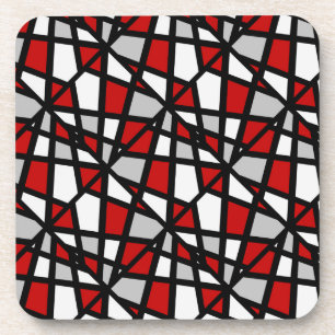 Red Grey Black White Geometric Pattern Bier Onderzetter