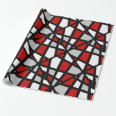 Red Grey Black White Geometric Pattern Cadeaupapier (Uitgerold)