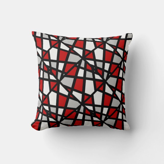 Red Grey Black White Geometric Pattern Kussen (Voorkant)