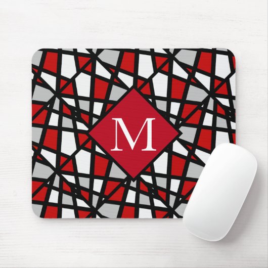 Red Grey Black White Geometric Pattern Muismat (Met muis)