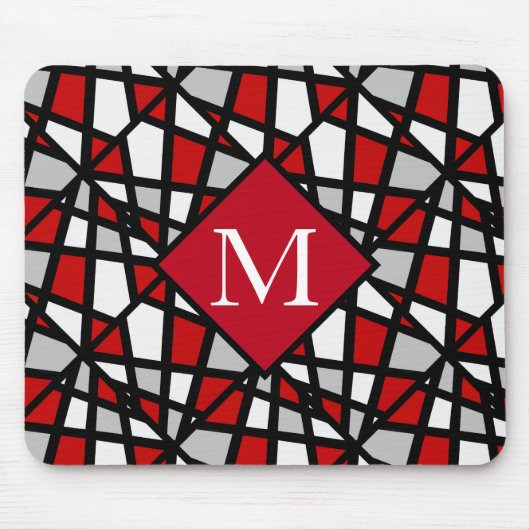 Red Grey Black White Geometric Pattern Muismat (Voorkant)