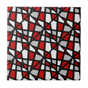Red Grey Black White Geometric Pattern Tegeltje
