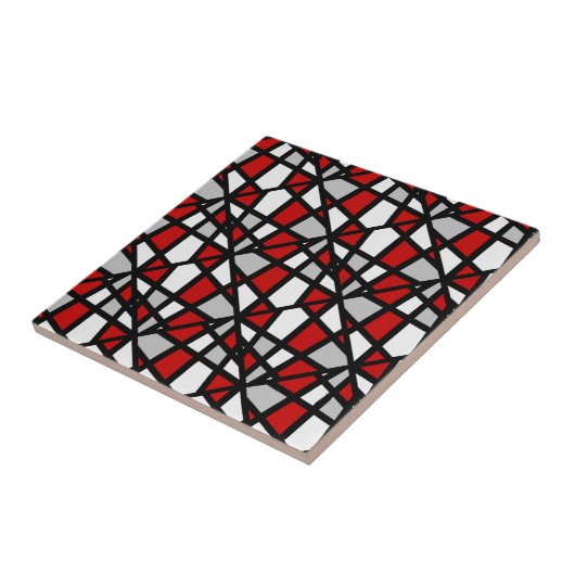 Red Grey Black White Geometric Pattern Tegeltje (Zijkant)