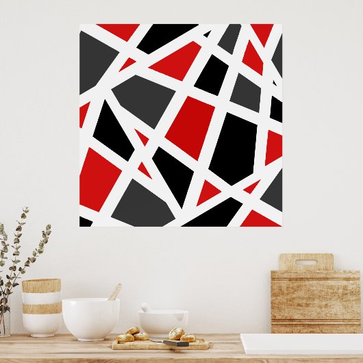 Red Grey Black White Poster (Keuken)